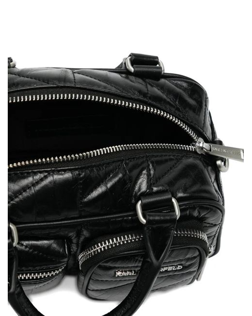 Karl Lagerfeld Black Kkuilt Pockets Sm Bowling Bag