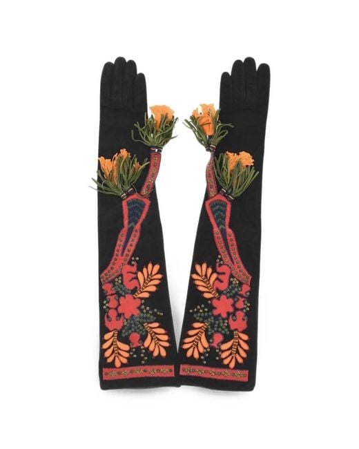 DSquared² Black Floral-Pattern Studded Gloves