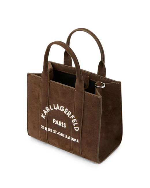 Karl Lagerfeld Brown Mini Rue St-Guillaume Suede Square Tote