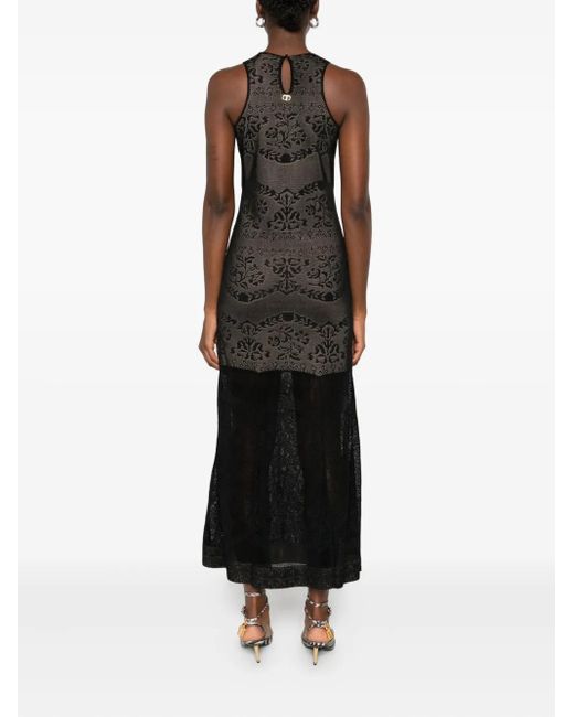Twinset Black Openwork Midi Dress