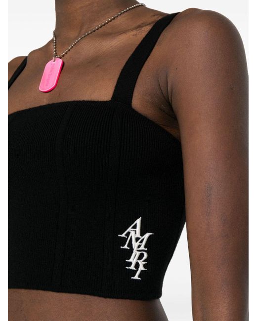 Amiri Black Logo-embroidered Cropped Top