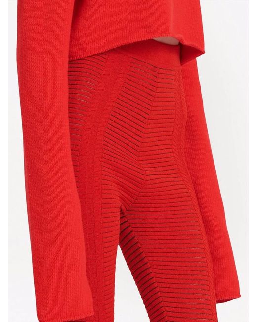 Balmain Red High-Waisted Sheer Knitted Leggings