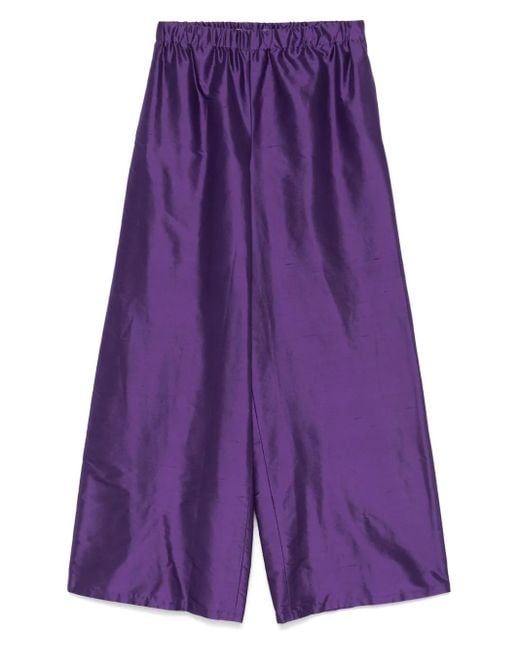 Max Mara Purple Silk Wide-Leg Trousers
