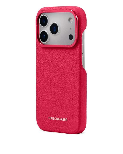 Maison De Sabre Logo-Lettering Leather Iphone 17 Pro Case in Pink