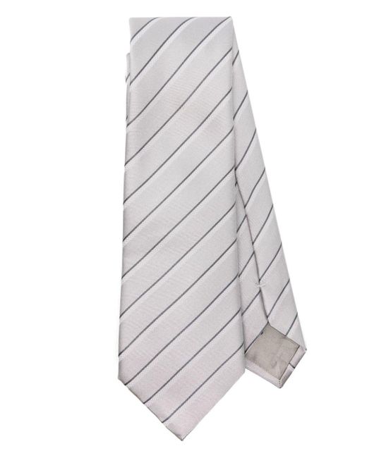 Giorgio Armani White Striped Silk Tie for men