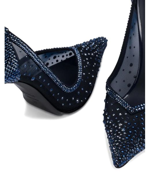 Le Silla Blue 100Mm Nicole Crystal-Embellished Mesh Pumps