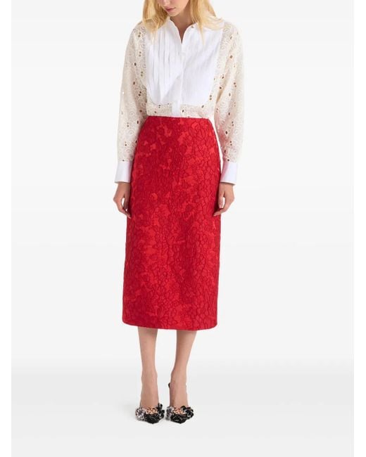 LaDoubleJ Red Floral-Pattern Skirt