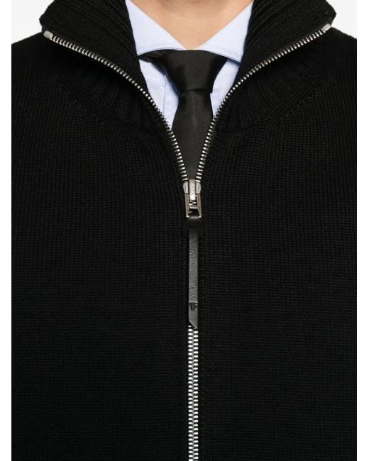 Tom Ford Black Leather-Patch Zip-Up Cardigan for men