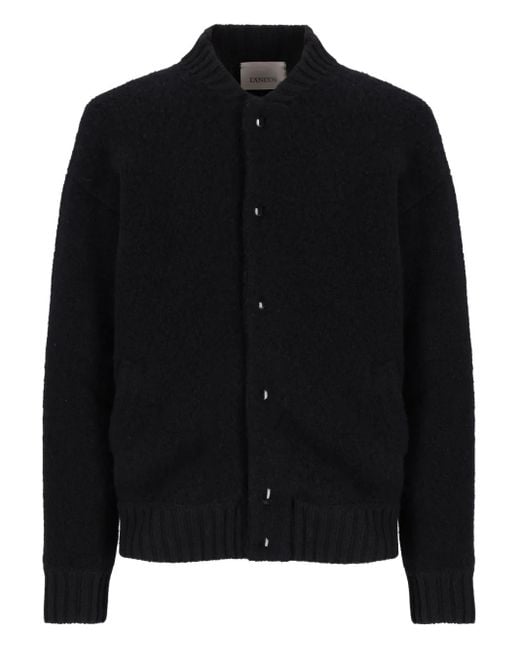 Laneus Black Boucle Buttoned-Up Bomber Jacket for men