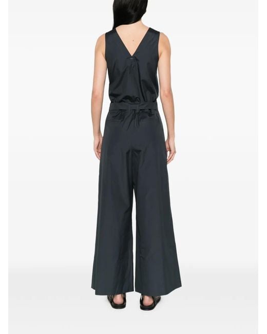 Max Mara Blue V-Neck Belted Jumpsuit