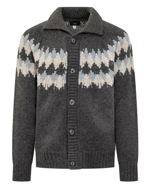 Alanui Gray Sweet Winter Fair Isle-Pattern Button Cardigan for men