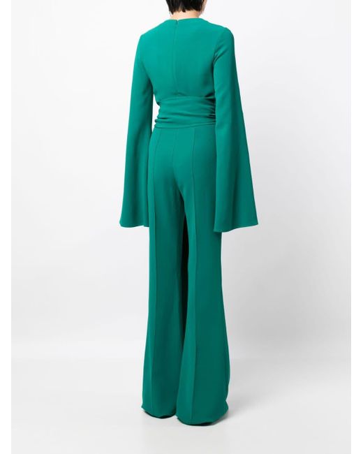 Elie Saab Green Butterfly-detailing Flared Jumpsuit