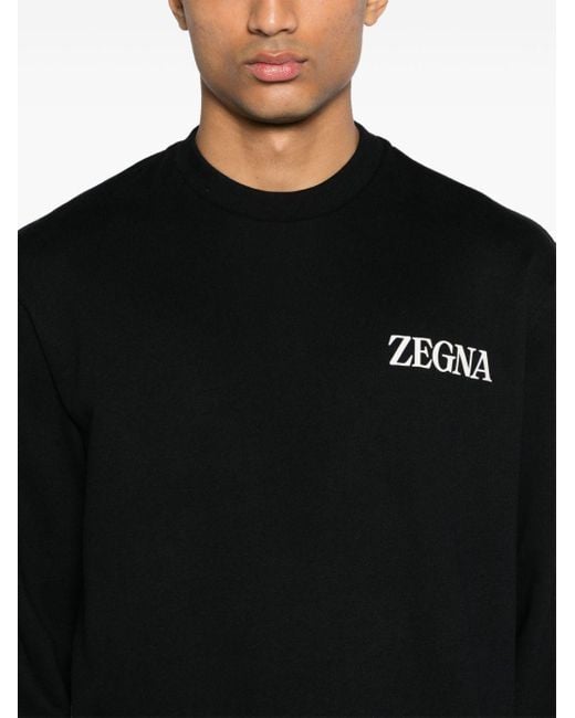 T-shirt en coton à logo en caoutchouc Zegna pour homme en coloris Black