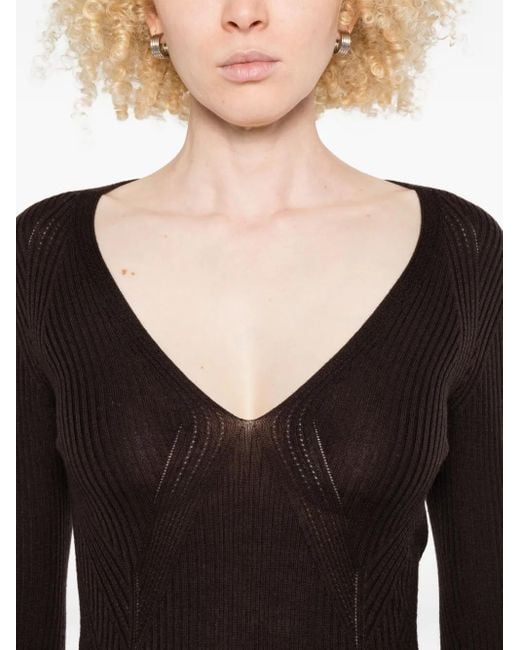 Twinset Black V-Neck Ribbed Sweater