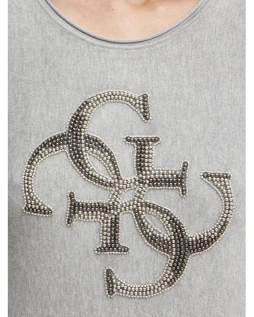 Guess Gray Crystal-Embellished Logo-Motif Sweater