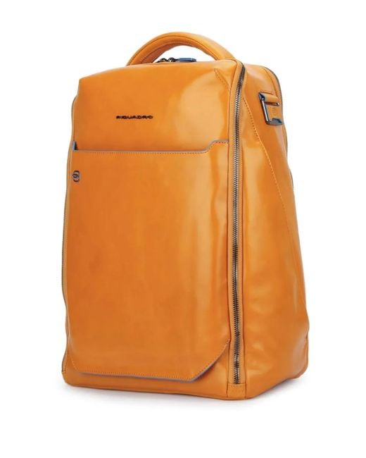Piquadro Orange Leather Backpack
