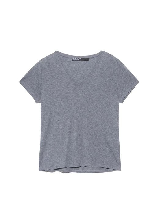 Bimba Y Lola Gray Melange Fluid V-Neck T-Shirt