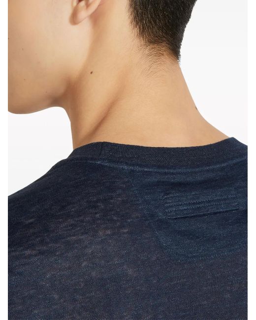 Zegna Blue Fine-Knit Linen T-Shirt for men