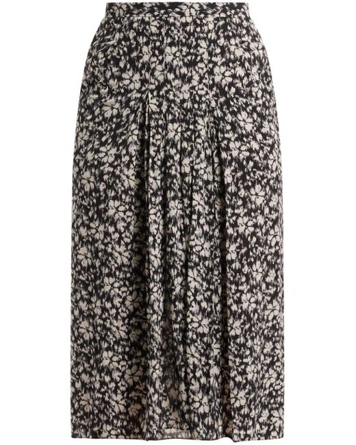 Isabel Marant Black Floral-print High-waisted Midi Skirt