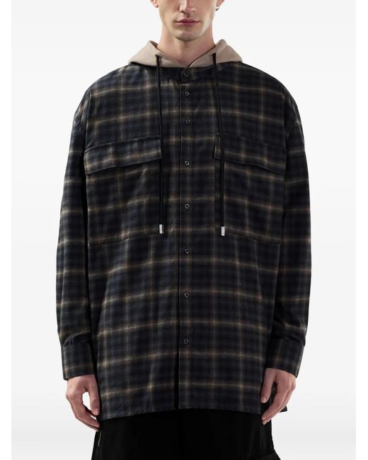 Gcds Black Check-Pattern Shirt Jacket for men