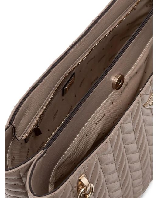 Guess Gray Cheryl Chevron-Quilted Chain-Link Tote Bag