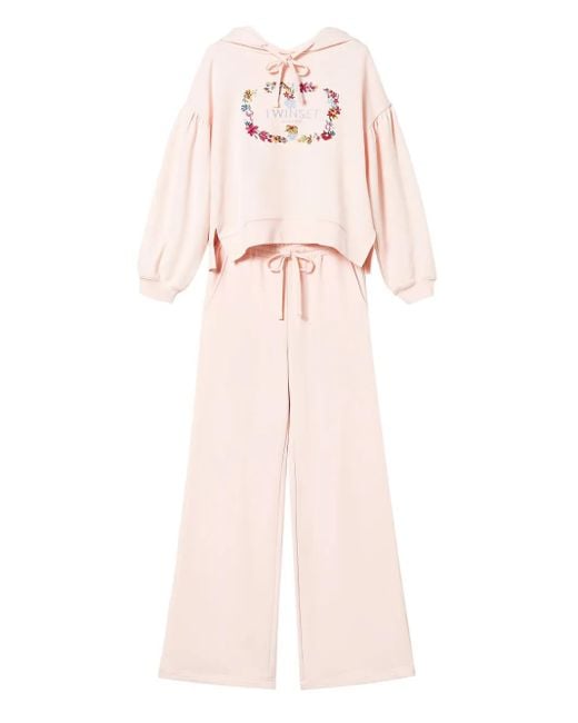 Twinset Trainingspak Met Geborduurde Bloemen En Capuchon in het Pink