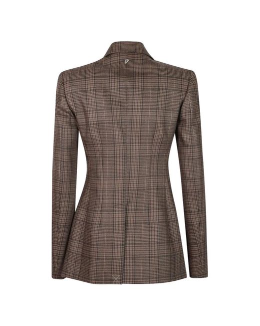 Dondup Brown Check-Pattern Double-Breasted Jacket