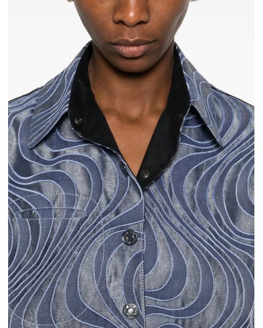 Botsi Blue Button-Up Wave-Pattern Jacket