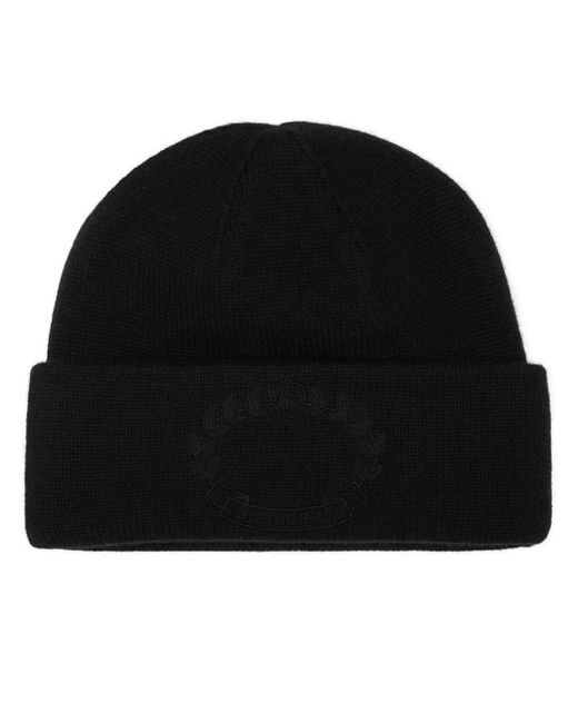 Burberry Black Logo Crest Embroidery Knitted Cashmere Beanie