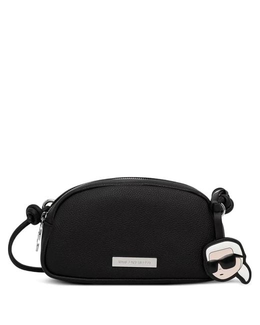 Karl Lagerfeld Black Logo-Plaque Pebbled-Texture Crossbody Bag