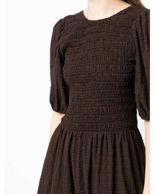 Ganni Black Striped Smocked Mini Dress