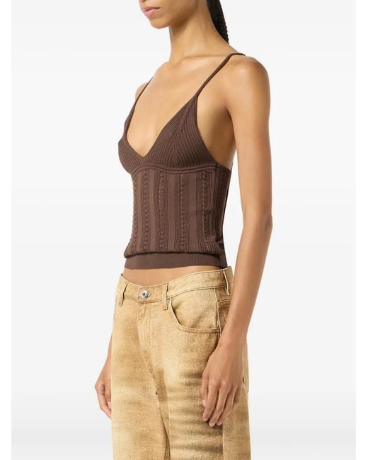 Blumarine Brown Knit V-Neck Top