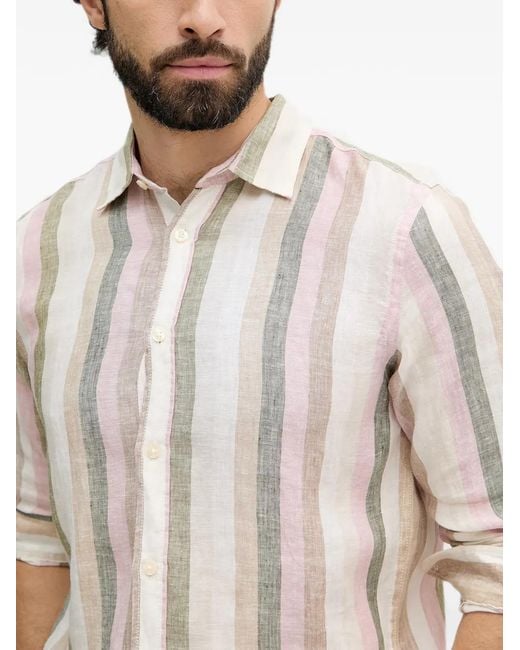 Benetton White Striped Linen Shirt for men