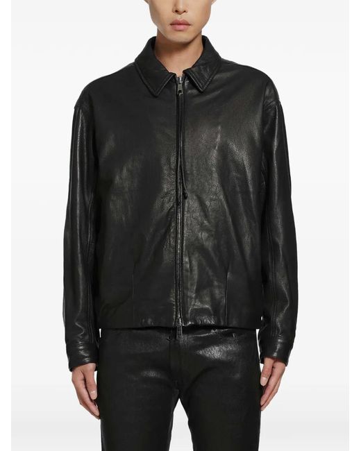 Giorgio Brato Black Zip-Up Leather Jacket for men