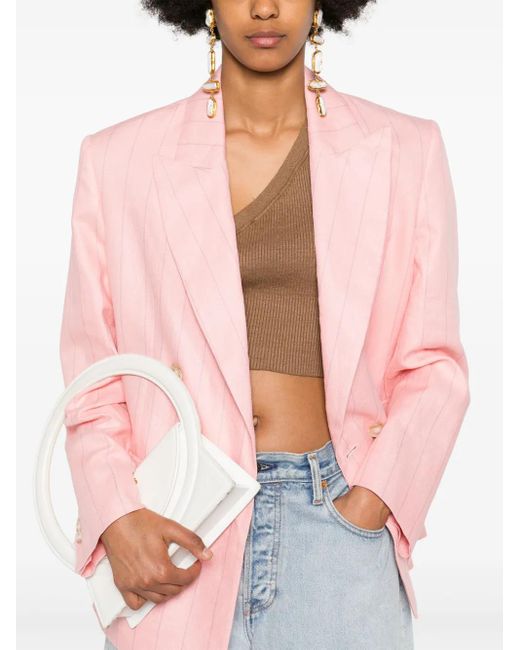 ANDAMANE Pink Pixie Linen Double-Breasted Blazer