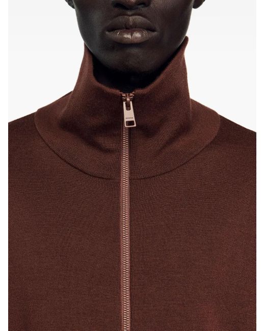 Cardigan A Collo Alto Con Zip di Sandro in Brown da Uomo