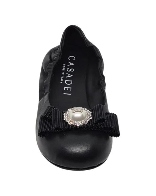 Casadei Black Embellished Ballet Flats