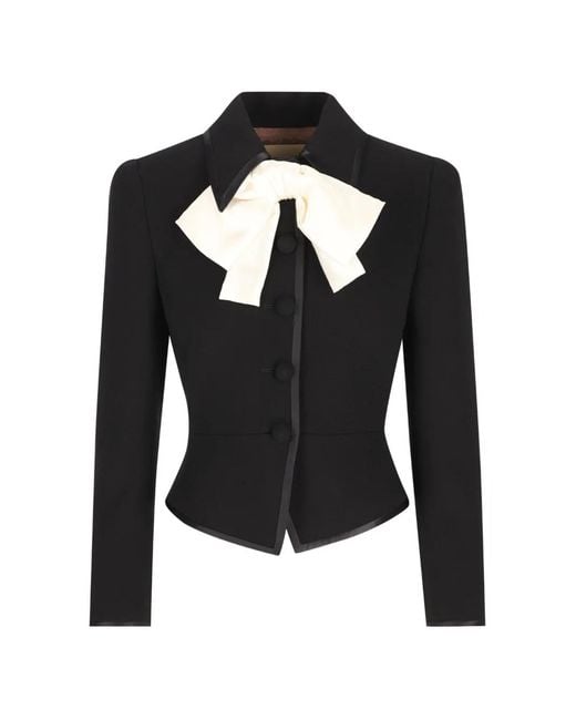 Valentino Garavani Black Bow-Embellishment Button-Fastening Wool Jacket