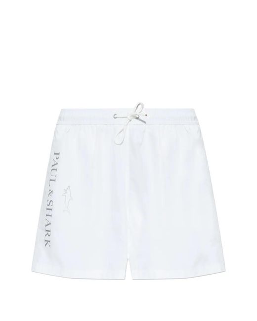Paul & Shark White Logo-Print Swim Shorts for men