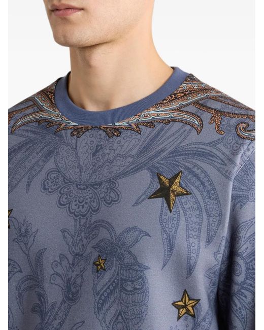 Etro Blue Cotton-Blend Sweatshirt With Placed Pegaso-Print for men