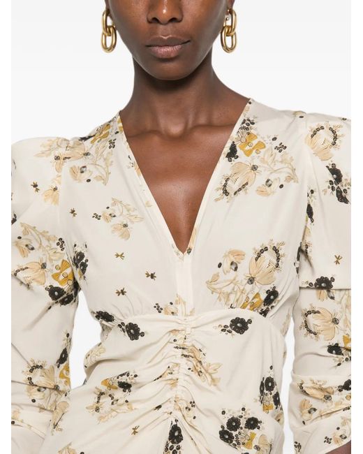 Isabel Marant White Albini Floral-Print Ruched Midi Dress
