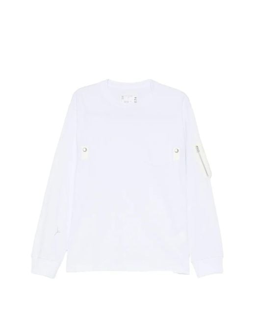 Sacai White Pocket-Detail Long-Sleeve T-Shirt for men