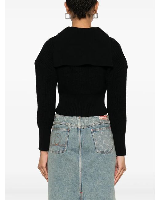 MARINE SERRE Black Half Cardigan Knit Sweater