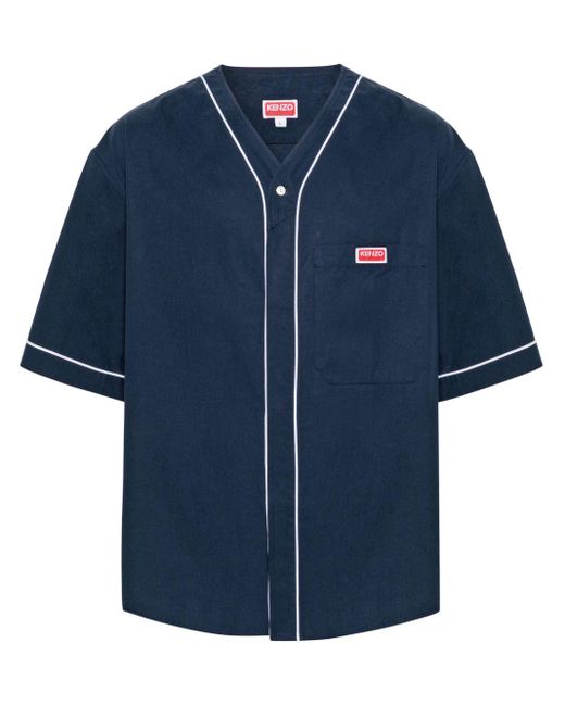 KENZO Blue Logo-patch Contrasting-trim Shirt for men