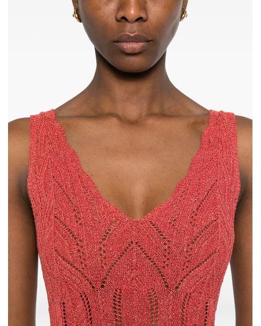 Twinset Red Long Fitted Knit Dress With Lurex