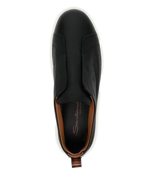 Santoni Black Tumbled Leather Sneakers for men