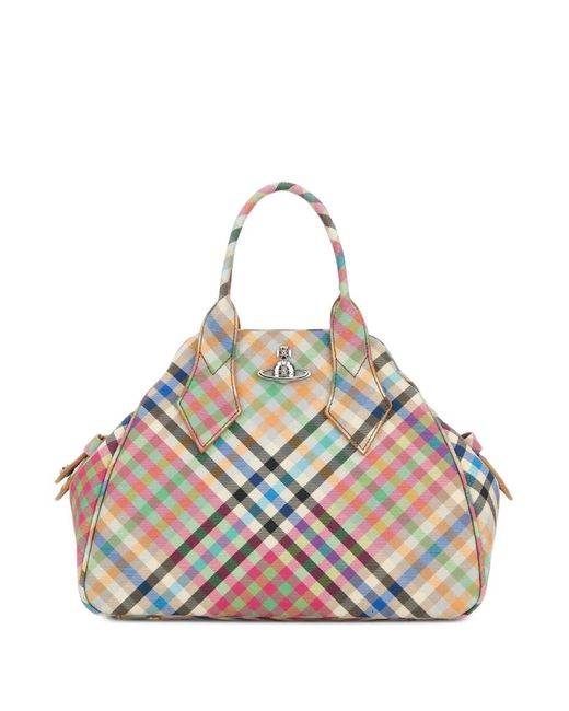 Vivienne Westwood Natural Medium Yasmine Plaid Tote Bag