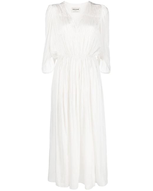 Zadig & Voltaire Ryoko Satin Midi Dress in White | Lyst UK