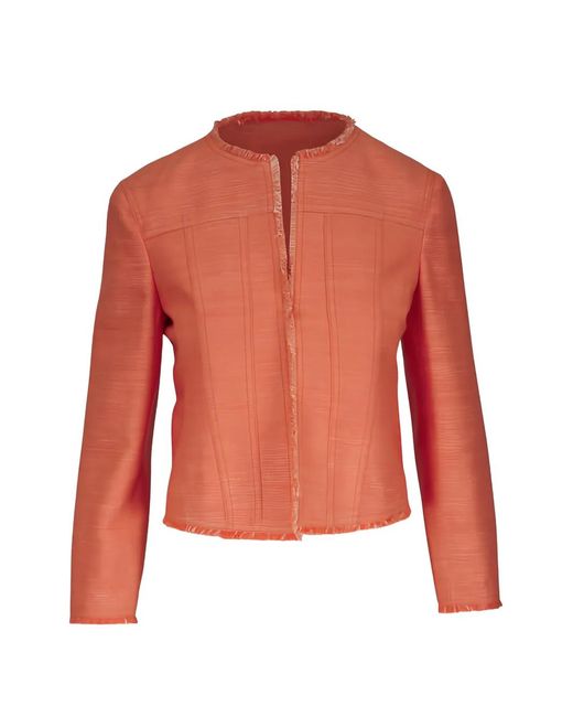 Akris Punto Red Frayed-Trim Cropped Jacket
