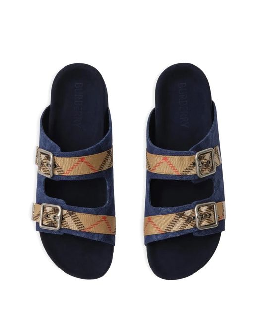 Burberry Blue Check Denim Urchin Sandals for men